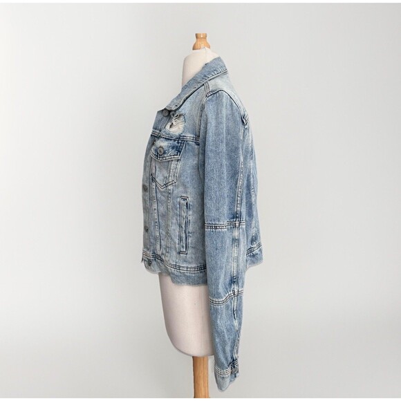 Free People Distressed Denim Jacket Womens Size Small Blue Jean Boho - Picture 3 of 6